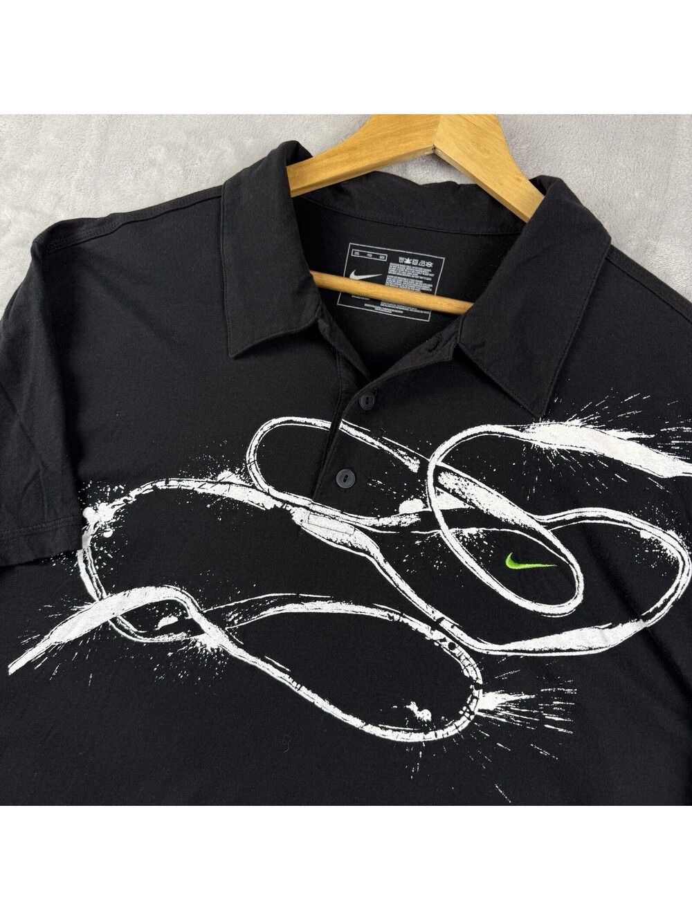 Y2K Nike Black Polo Shirt Abstract Graphic Swoosh Print MenXXL Cotton Skater Y2K
